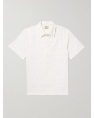 De Bonne Facture Hemd aus einer Baumwoll-Leinenmischung mit wandelbarem Kragen und Stickereien - Weiß