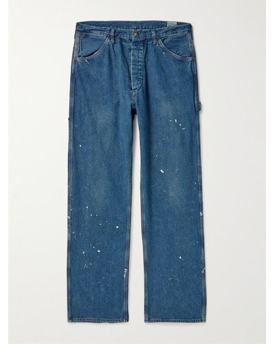 Orslow Paint-splattered Straight-leg Selvedge Jeans - Blue