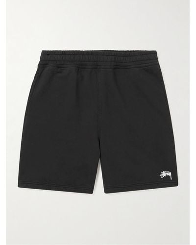 Stussy Straight-leg Logo-embroidered Cotton-jersey Shorts - Black
