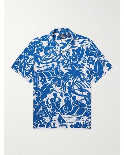 Polo Ralph Lauren Hemd aus bedrucktem Satin mit wandelbarem Kragen - Blau