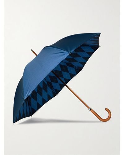 Kingsman London Undercover Argylle Regenschirm mit Griff aus Holz - Blau