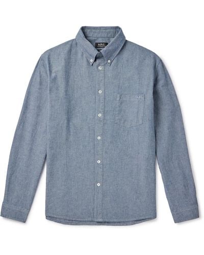 A.P.C. Edouard Button-down Collar Cotton-chambray Shirt - Blue