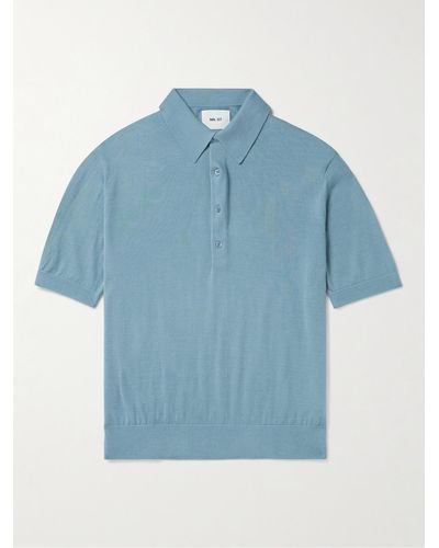 NN07 Raymond 6584 Wool-blend Polo Shirt - Blue