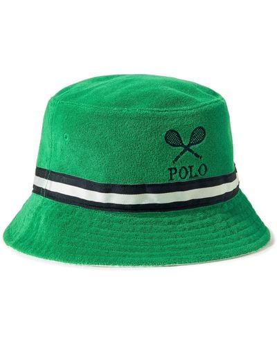 Polo Ralph Lauren X Wimbledon Logo-embroidered Stripe-band Cotton-blend Bucket Hat - Green