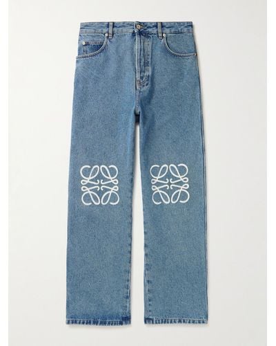 Loewe Wide-leg Logo-embroidered Jeans - Blue