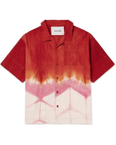 STORY mfg. Greetings Camp-collar Tie-dyed Cotton And Linen-blend Shirt - Red