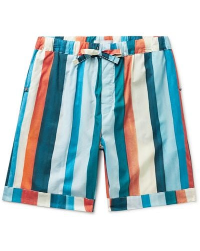 Desmond & Dempsey Striped Cotton Pajama Shorts - Blue
