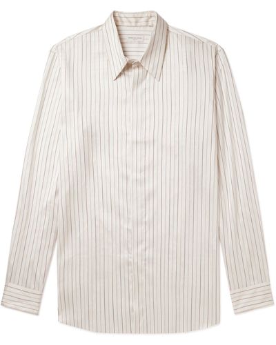 Dries Van Noten Cutaway-collar Striped Silk And Cotton-blend Shirt - White