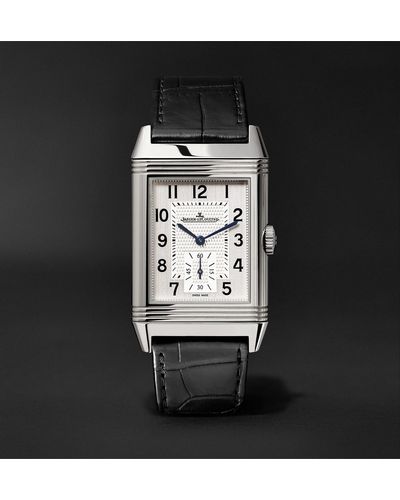 Jaeger-lecoultre Reverso Classic Large Duoface Hand-wound 47mm X 28mm Stainless Steel And Leather Watch - Black