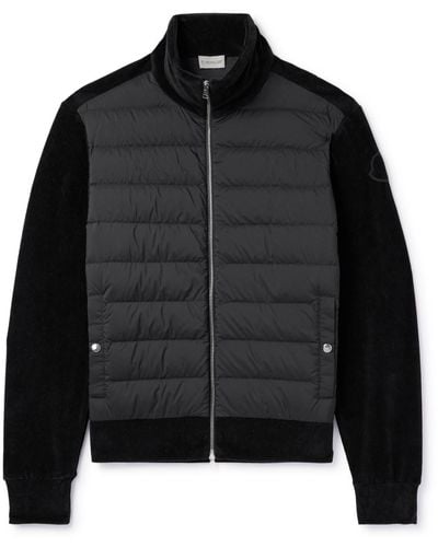 Moncler Ribbed Cotton-blend Chenille And Quilted Shell Down Zip-up Cardigan - Black