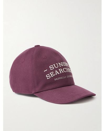 Brunello Cucinelli Logo-embroidered Leather-trimmed Cotton-twill Baseball Cap - Purple