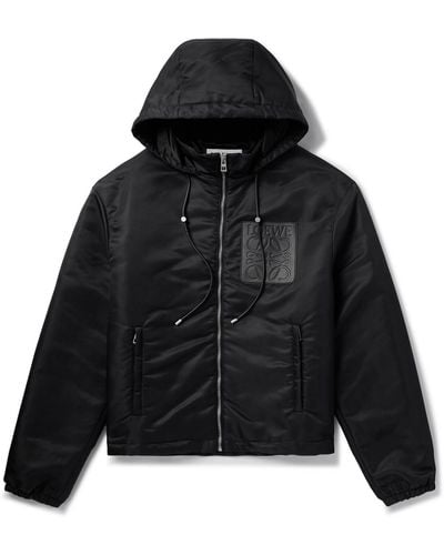 Loewe Leather-trimmed Shell Hooded Jacket - Black
