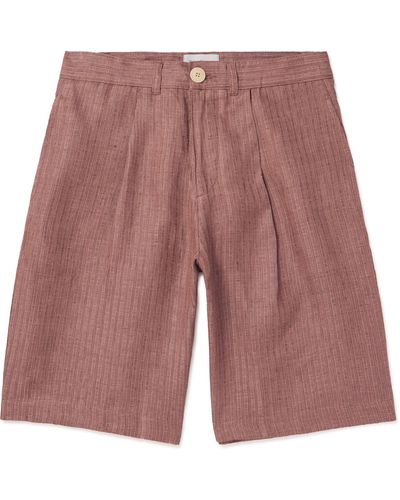 Oliver Spencer Straight-leg Pleated Striped Linen Shorts - Red