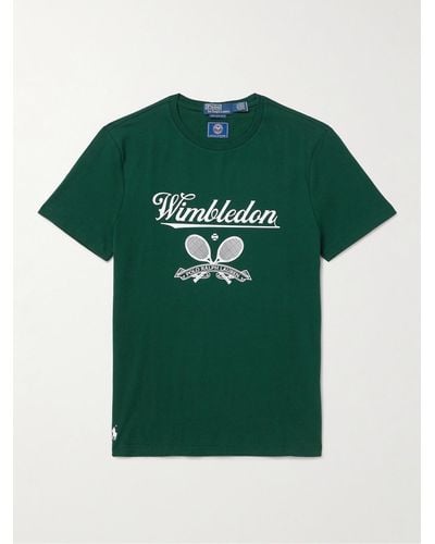 Polo Ralph Lauren Wimbledon T-Shirt aus Jersey aus Baumwolle mit recycelten Fasern und Logoprint - Grün