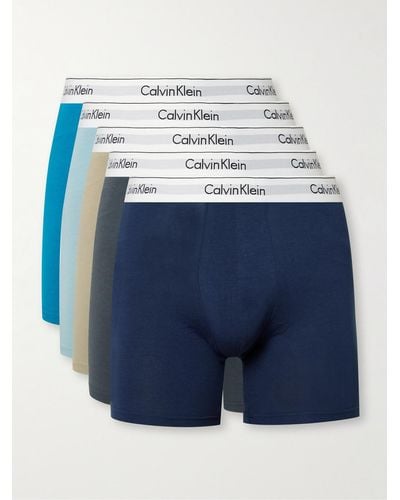 Calvin Klein Modern Five-pack Stretch-cotton Boxer Briefs - Blue