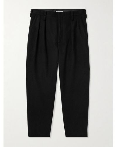 WTAPS Tapered Straight-leg Pleated Brushed Wool-blend Trousers - Black