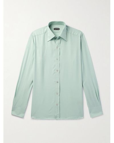 Tom Ford Slim-fit Cutaway-collar Silk-poplin Shirt - Green