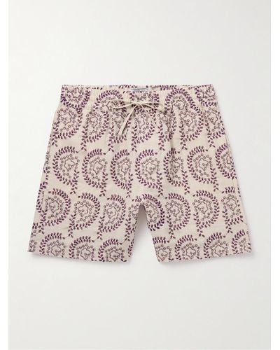 Portuguese Flannel Nature Straight-leg Embroidered Linen Drawstring Shorts - White