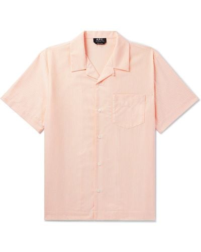 A.P.C. Lloyd Convertible-collar Striped Organic Cotton Shirt - Pink