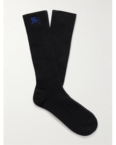 Burberry Logo-embroidered Ribbed Cashmere-blend Socks - Black