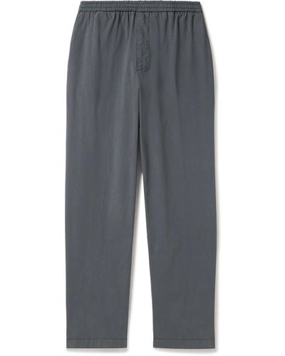 Officine Generale Walter Slim-fit Straight-leg Cotton-blend Poplin Drawstring Pants - Gray
