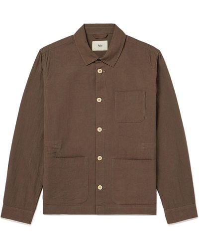 Folk Assembly Crinkled-cotton Jacket - Brown