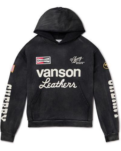 CHERRY LA Vanson Logo-embroidered Appliquéd Printed Cotton-jersey Hoodie - Black