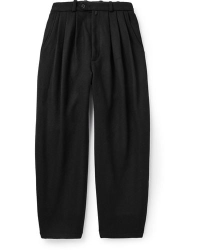 Monitaly Triple Tuck Wide-leg Basketweave Wool-blend Pants - Black