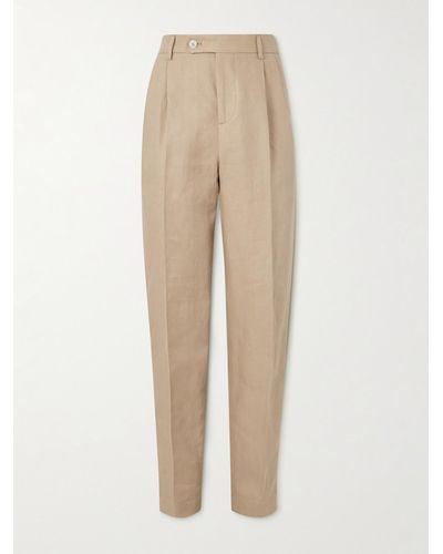 Brunello Cucinelli Straight-leg Pleated Linen Suit Trousers - Natural