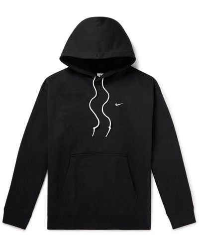 Nike Solo Swoosh Logo-embroidered Cotton-blend Jersey Hoodie - Black