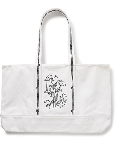 Bode Laundry Logo-embroidered Cotton-canvas Tote Bag - White
