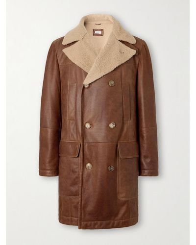 Brunello Cucinelli Double-breasted Shearling Peacoat - Brown
