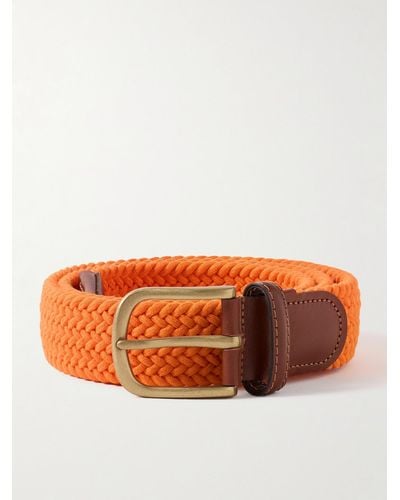 Anderson & Sheppard 3.5cm Leather-trimmed Woven Elastic Belt - Orange