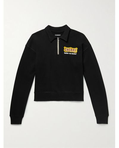 CHERRY LA Logo-appliquéd Cotton-jersey Half-zip Sweatshirt - Black
