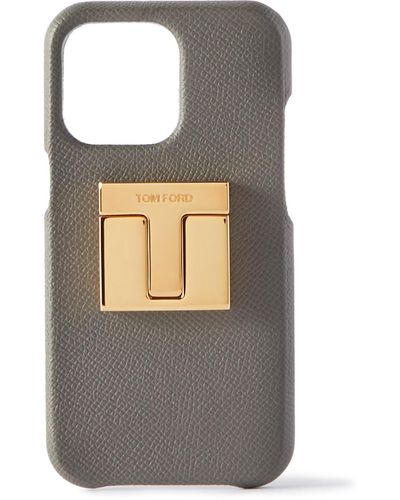 Tom Ford Logo-embellished Full-grain Leather Iphone 12 Pro Case - Gray