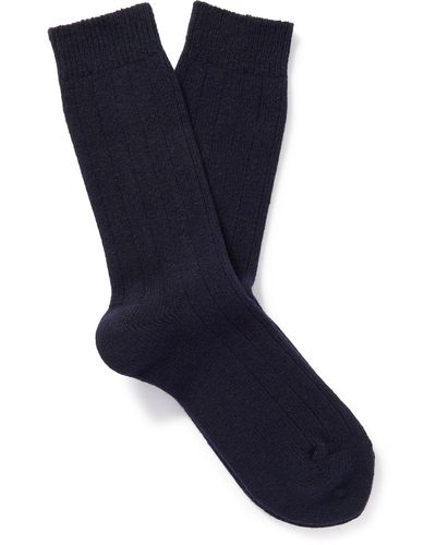 NN07 One 9055 Logo-embroidered Ribbed Wool-blend Socks - Blue