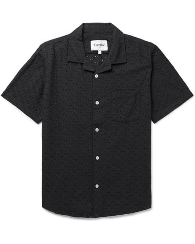 Corridor NYC Camp-collar Broderie Anglaise Cotton Shirt - Black