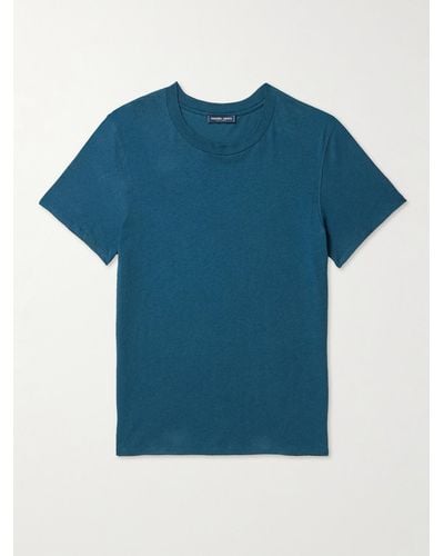 Frescobol Carioca Lucio Cotton And Linen-blend Jersey Shirt - Blue