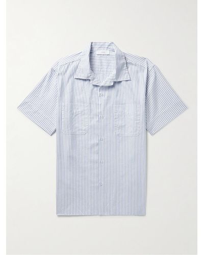Save Khaki Striped Camp-collar Cotton Oxford Shirt - Blue