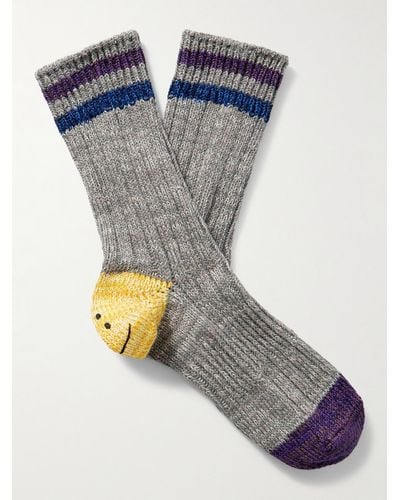 Kapital Socken aus einer Baumwoll-Hanfmischung mit Intarsienmotiv - Blau