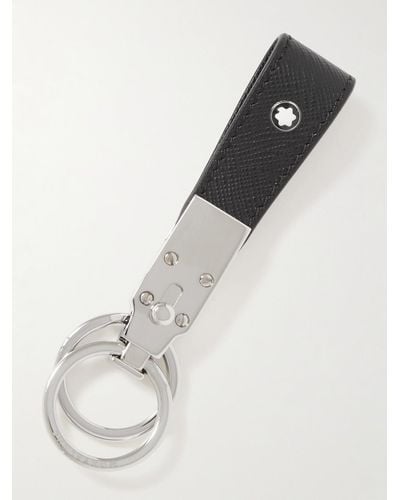 Montblanc Sartorial Cross-grain Leather And Silver-tone Key Fob - Natural