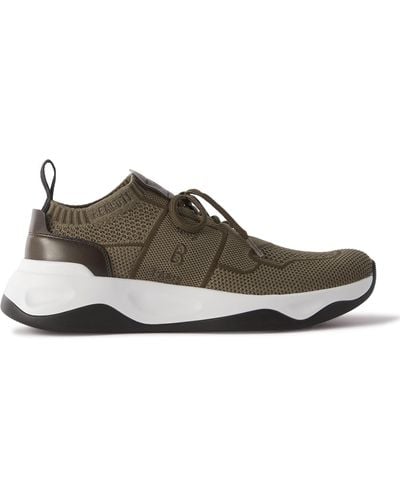 Berluti Shadow Venezia Leather-trimmed Stretch-knit Sneakers - Brown