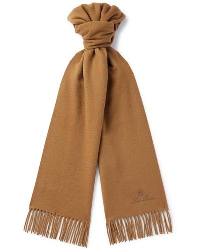 Loro Piana Logo-embroidered Fringed Brushed Cashmere Scarf - Brown