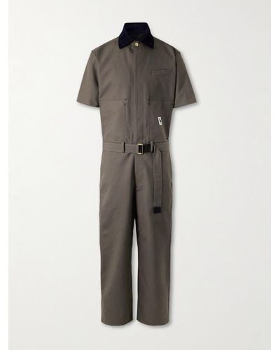 Sacai Carharrt Wip Straight-leg Corduroy-trimmed Logo-appliquéd Canvas Jumpsuit - Brown