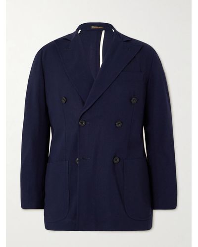Rubinacci Double-breasted Wool Suit Jacket - Blue