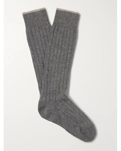 Brunello Cucinelli Ribbed Mélange Virgin Wool-blend Socks - Grey