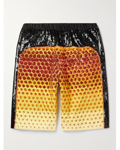 Dries Van Noten Wide-leg Panelled Ombré Sequinned Cotton-canvas Shorts - Orange