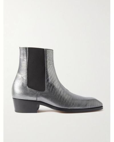 Tom Ford Tejus Bailey Chelsea Boots aus Metallic-Leder in Eidechsenoptik - Grau