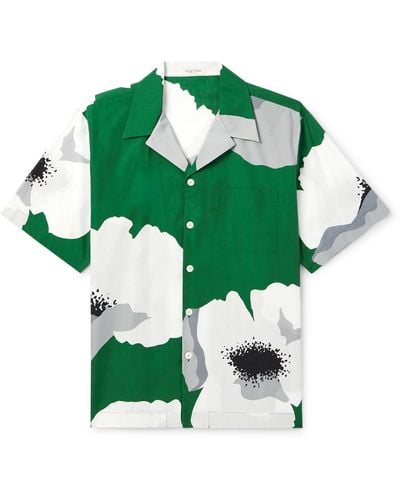 Valentino Garavani Camp-collar Floral-print Cotton-poplin Shirt - Green