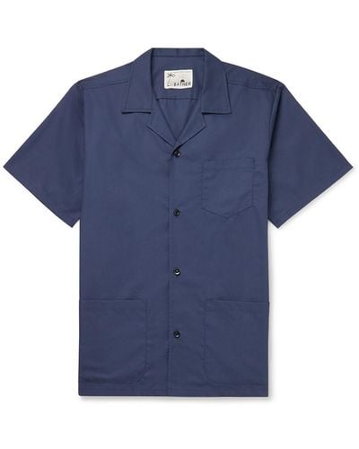 Bather Traveler Camp-collar Cotton-blend Poplin Shirt - Blue